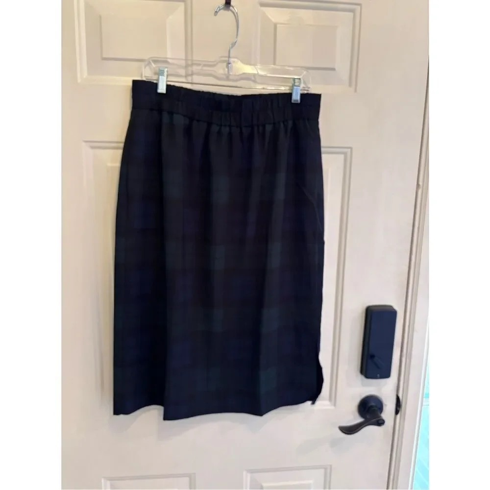 J. Crew Navy & Green Plaid Elastic-Waist Mini Skirt